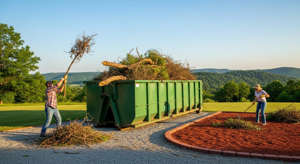 Yard cleanup in Arkansas using dumpsters