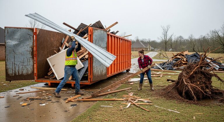 post-storm debris cleanup Arkansas dumpster rental